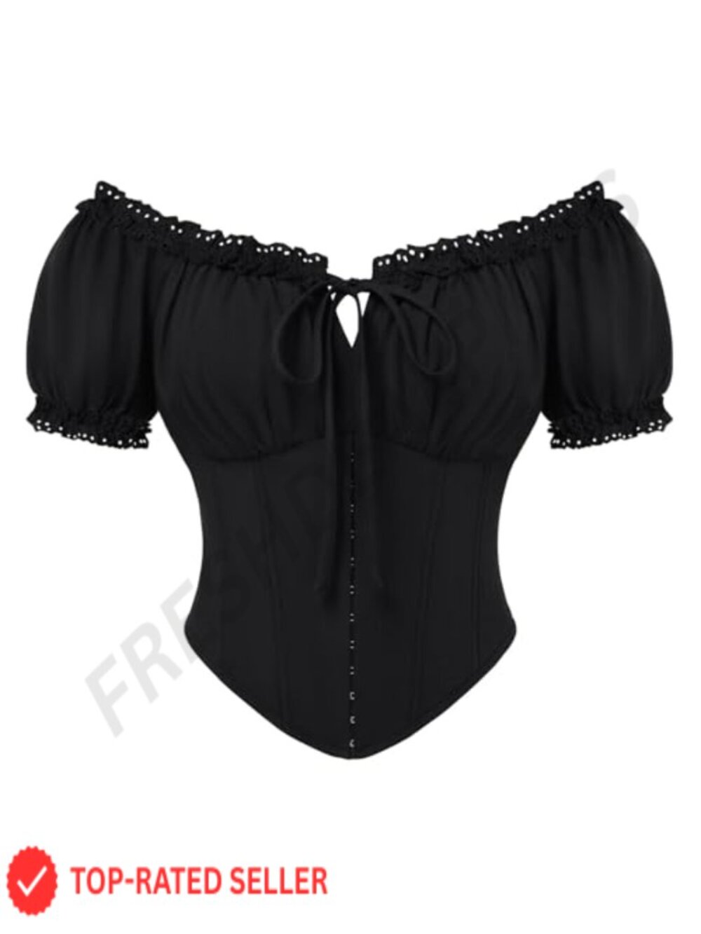 Renaissance Corset Top Off Shoulder Lace Up Puff Sleeve Crop Blouse